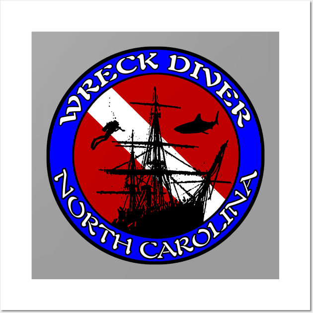 Wreck Diver North Carolina Graveyard of the Atlantic Scuba Diving Wall Art by TeeCreations